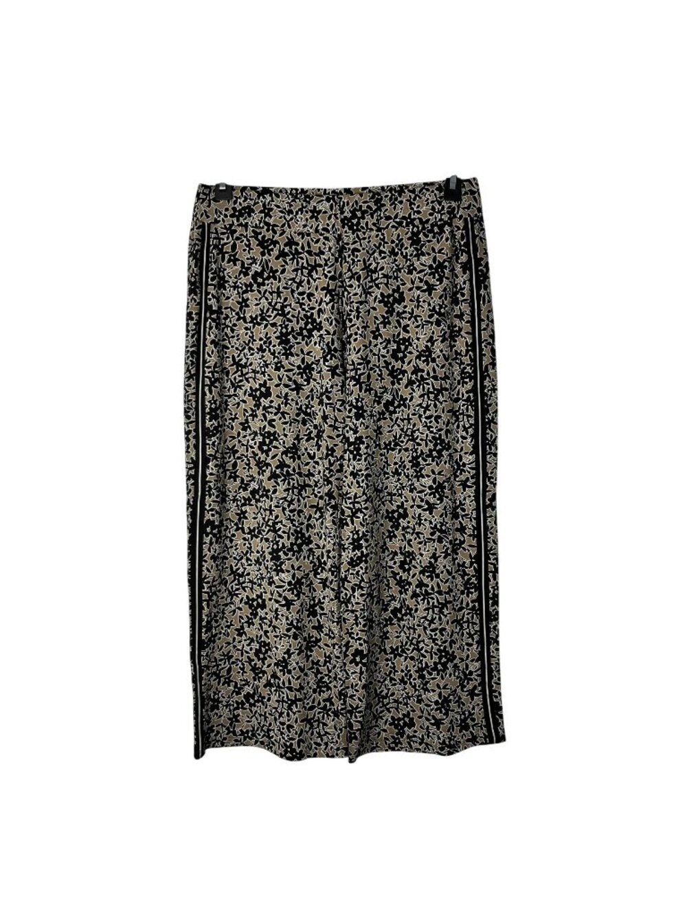 J Jill Wearever Crop Pants Womens S Black Tan Floral Wide Leg Used Pull On